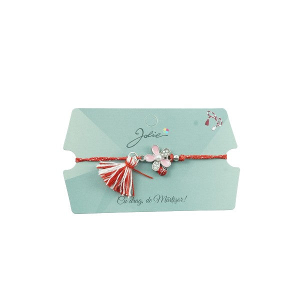 Bratara Jolie Ciucure Floare Roz cu Perla-1