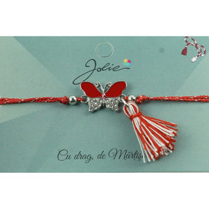 Bratara Jolie cu Ciucure Fluture Alb-Rosu-0