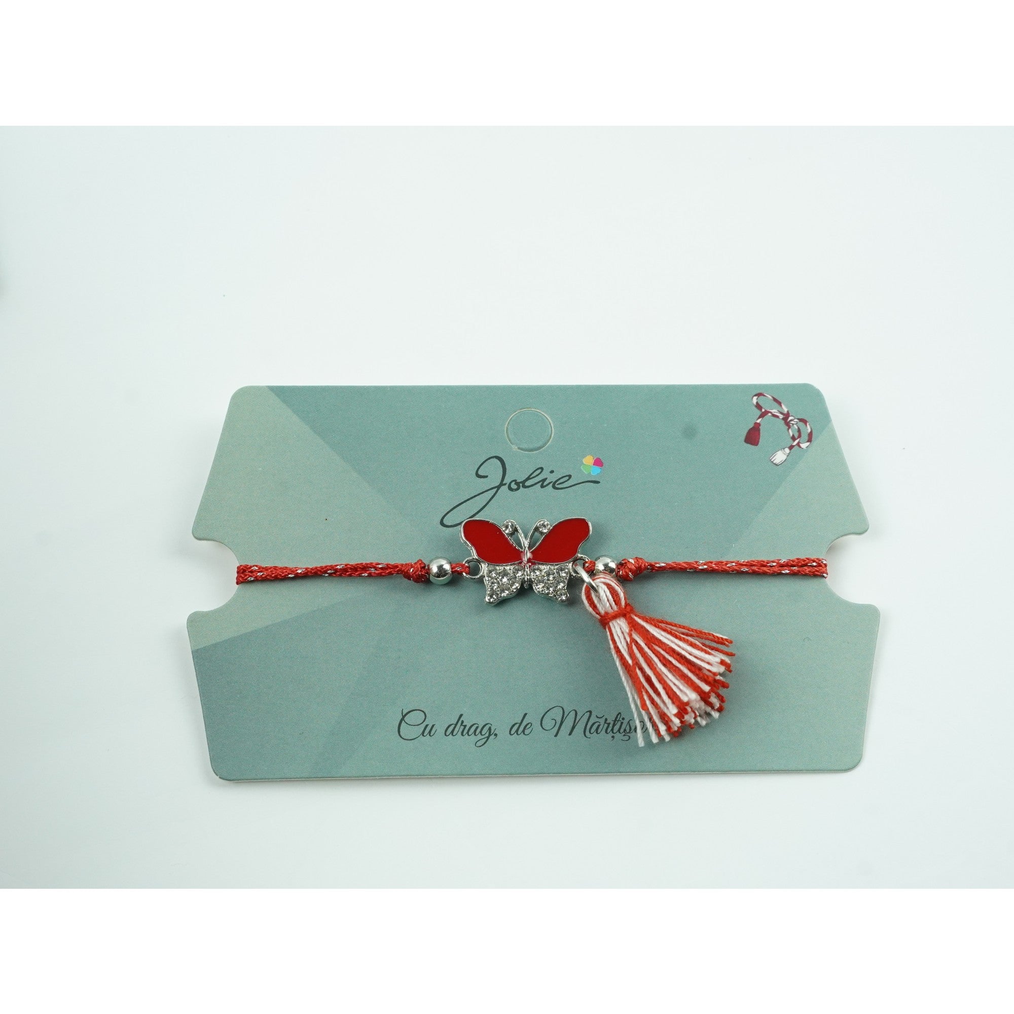 Bratara Jolie cu Ciucure Fluture Alb-Rosu-1