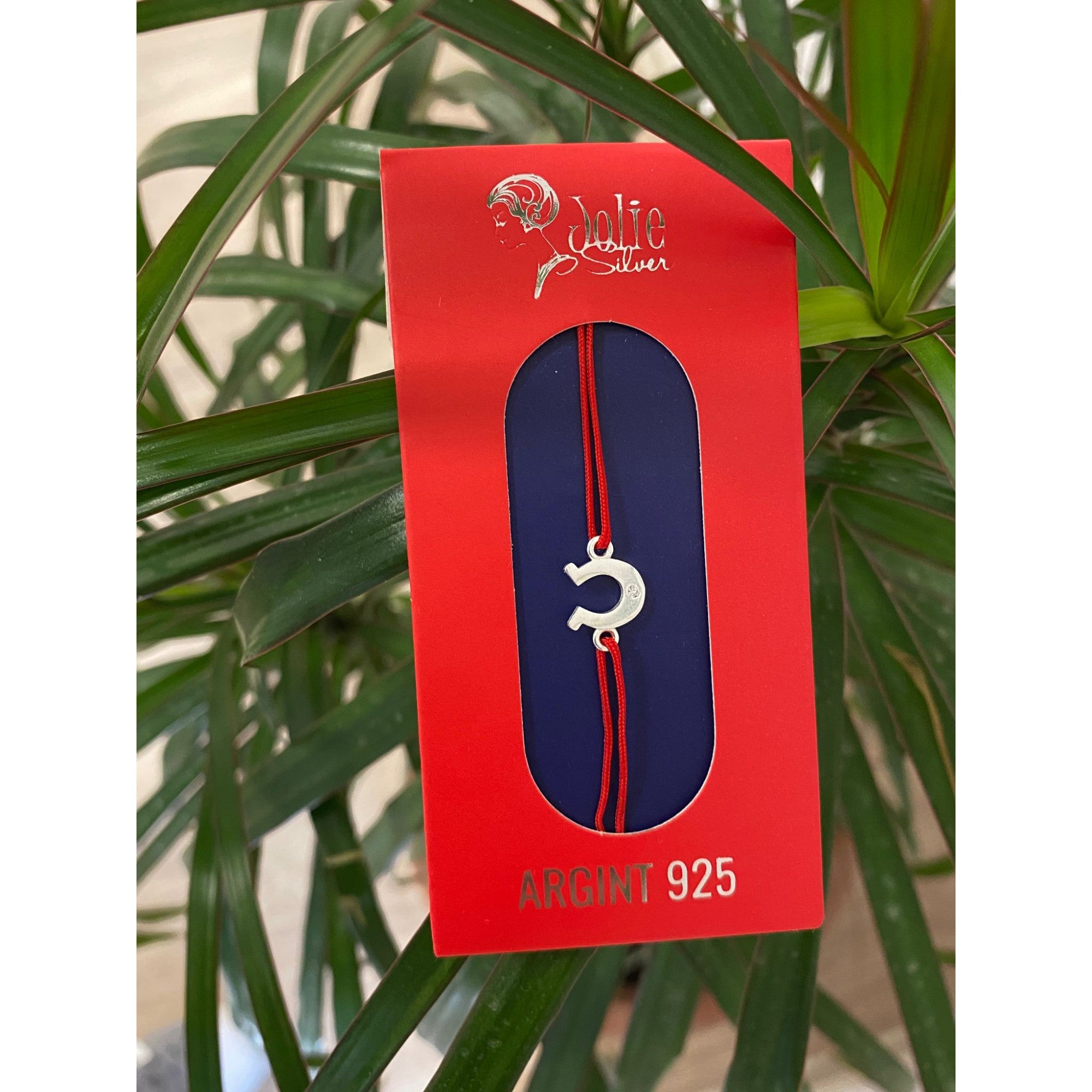 Bratara cu Snur Rosu, Argint 925, Potcoava, Jolie Silver, 0.6 g, 10x15 mm-6