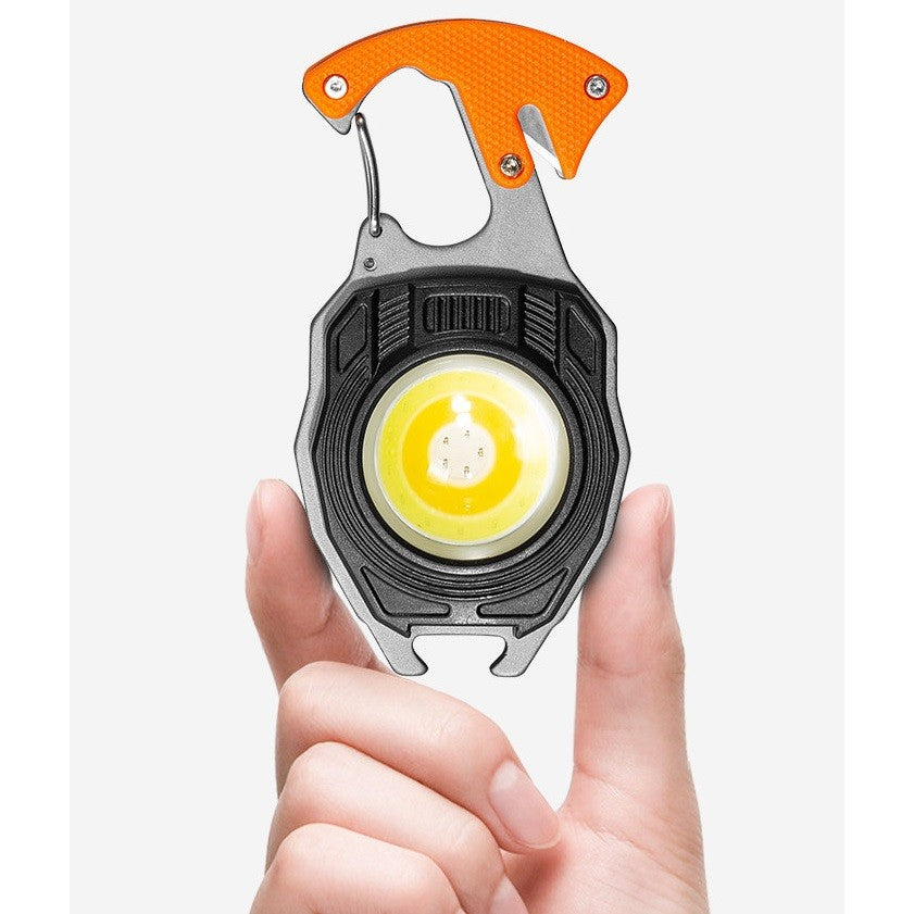 Breloc Multifunctional, Flippy, Model W5147, Kit Supravietuire, Lanterna, Bricheta, Fluier, din ABS/Aluminiu, Alimentare USB, Negru/Portocaliu-2