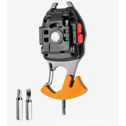 Breloc Multifunctional, Flippy, Model W5147, Kit Supravietuire, Lanterna, Bricheta, Fluier, din ABS/Aluminiu, Alimentare USB, Negru/Portocaliu-3