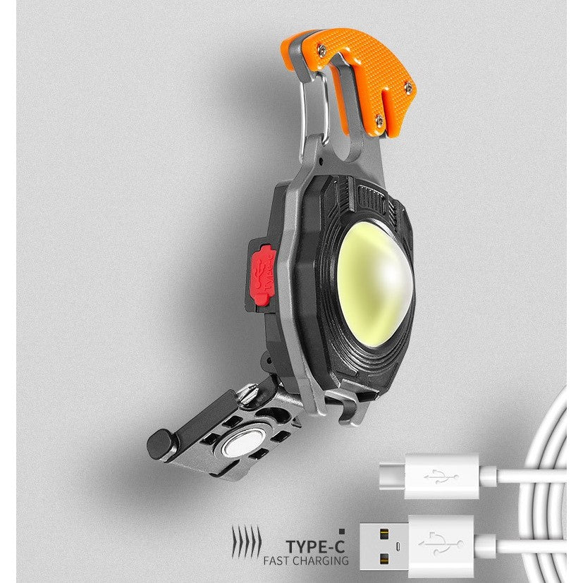 Breloc Multifunctional, Flippy, Model W5147, Kit Supravietuire, Lanterna, Bricheta, Fluier, din ABS/Aluminiu, Alimentare USB, Negru/Portocaliu-8