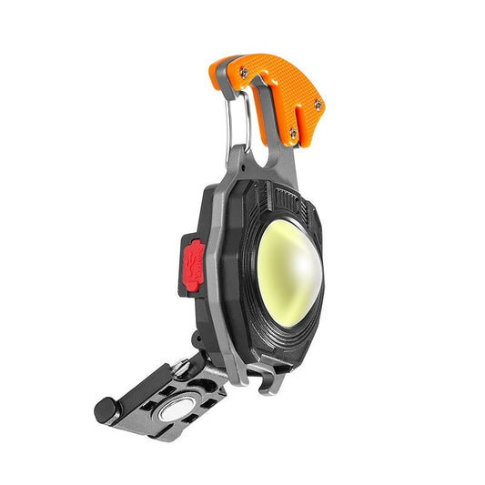 Breloc Multifunctional, Flippy, Model W5147, Kit Supravietuire, Lanterna, Bricheta, Fluier, din ABS/Aluminiu, Alimentare USB, Negru/Portocaliu-0