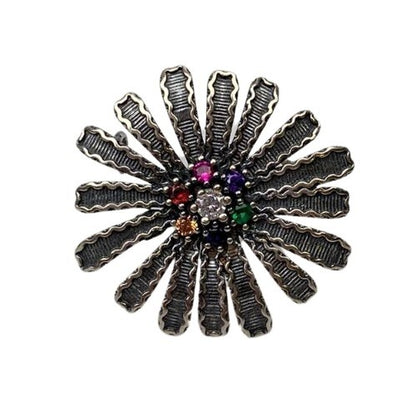 Brosa din Argint 925 Floare Filigran cu Piatra-0