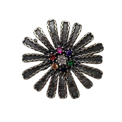 Brosa din Argint 925 Floare Filigran cu Piatra-0