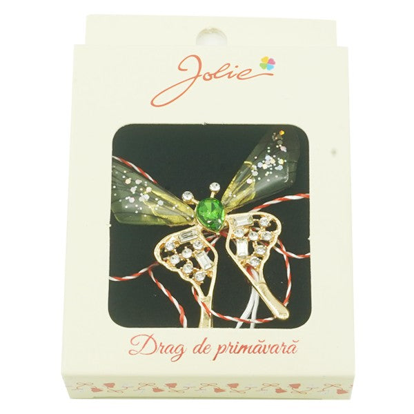 Brosa Multicolora Jolie model Fluture Cristale Verzi-0