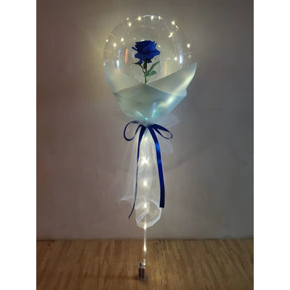 Buchet Decorativ, Flippy, Trandafir in Balon cu Lumini Led, Diametru 35 cm, 2 x Baterii AA (neincluse), Albastru/Alb-1