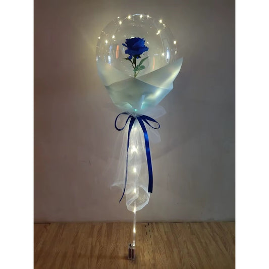 Buchet Decorativ, Flippy, Trandafir in Balon cu Lumini Led, Diametru 35 cm, 2 x Baterii AA (neincluse), Albastru/Alb-1