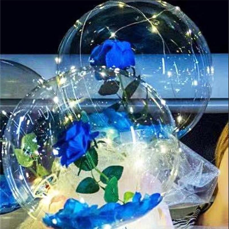 Buchet Decorativ, Flippy, Trandafir in Balon cu Lumini Led, Diametru 35 cm, 2 x Baterii AA (neincluse), Albastru/Alb-3