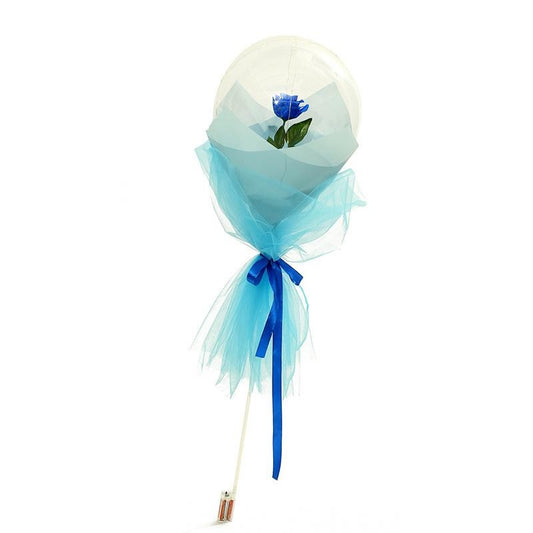 Buchet Decorativ, Flippy, Trandafir in Balon cu Lumini Led, Diametru 35 cm, 2 x Baterii AA (neincluse), Albastru/Alb-0