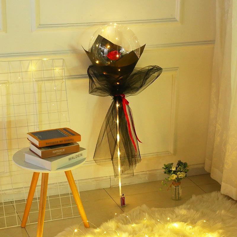 Buchet Decorativ, Flippy, Trandafir in Balon cu Lumini Led, Diametru 35 cm, 2 x Baterii AA (neincluse), Rosu/Negru-1