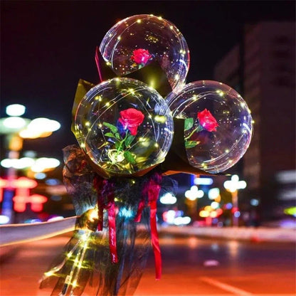 Buchet Decorativ, Flippy, Trandafir in Balon cu Lumini Led, Diametru 35 cm, 2 x Baterii AA (neincluse), Rosu/Negru-4