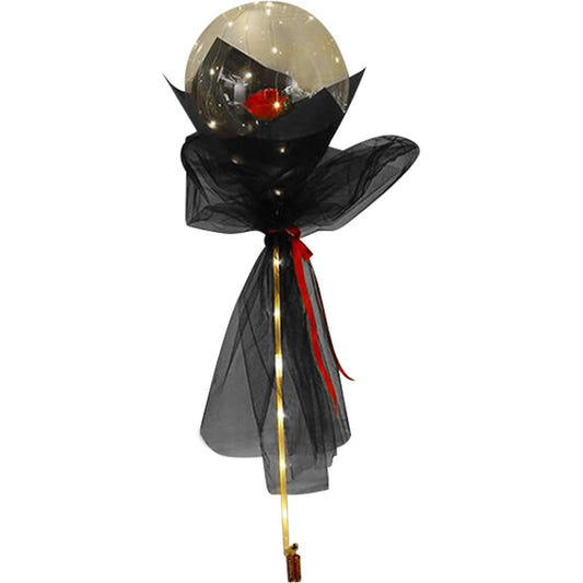 Buchet Decorativ, Flippy, Trandafir in Balon cu Lumini Led, Diametru 35 cm, 2 x Baterii AA (neincluse), Rosu/Negru-0