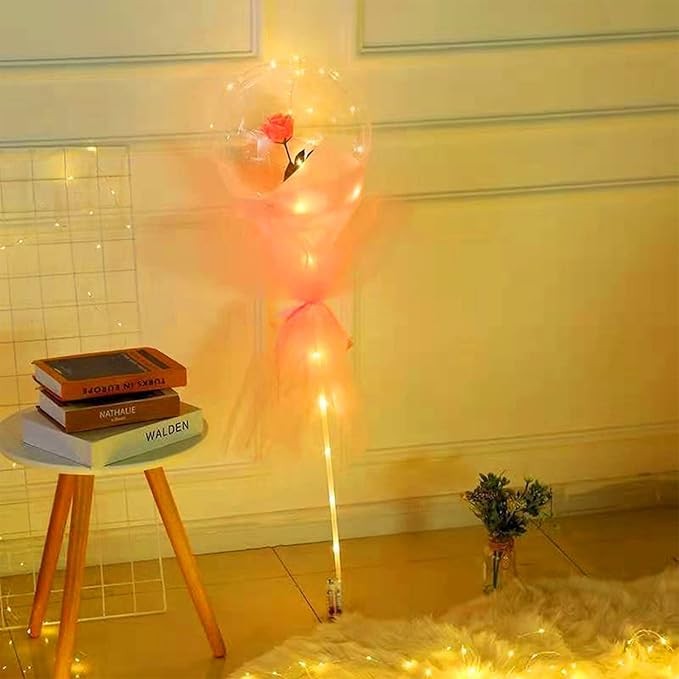 Buchet Decorativ, Flippy, Trandafir in Balon cu Lumini Led, Diametru 35 cm, 2 x Baterii AA (neincluse), Sampanie-2