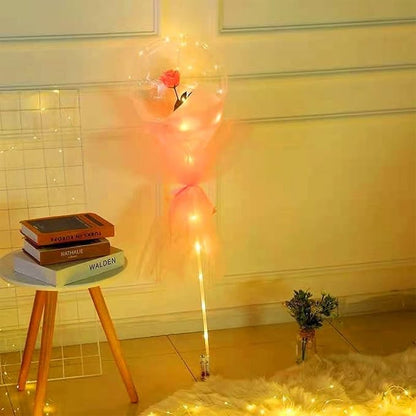 Buchet Decorativ, Flippy, Trandafir in Balon cu Lumini Led, Diametru 35 cm, 2 x Baterii AA (neincluse), Sampanie-2