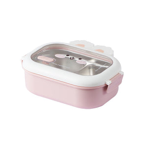 Cutie pentru Pranz sau Gustari, Flippy, cu Doua Compartimente, Model Iepuras, pentru Copii si Adulti, Etansare, PP, Perfect pentru Scoala si Birou, 1000 mL, 22x17.8x8 cm, Roz-0