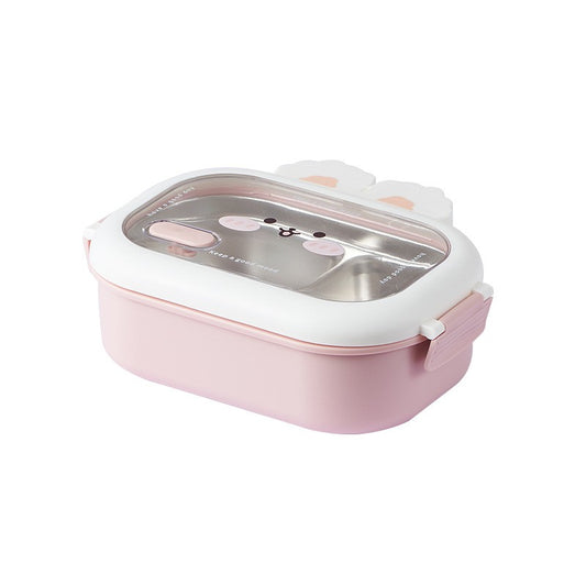 Cutie pentru Pranz sau Gustari, Flippy, cu Doua Compartimente, Model Iepuras, pentru Copii si Adulti, Etansare, PP, Perfect pentru Scoala si Birou, 1000 mL, 22x17.8x8 cm, Roz-0