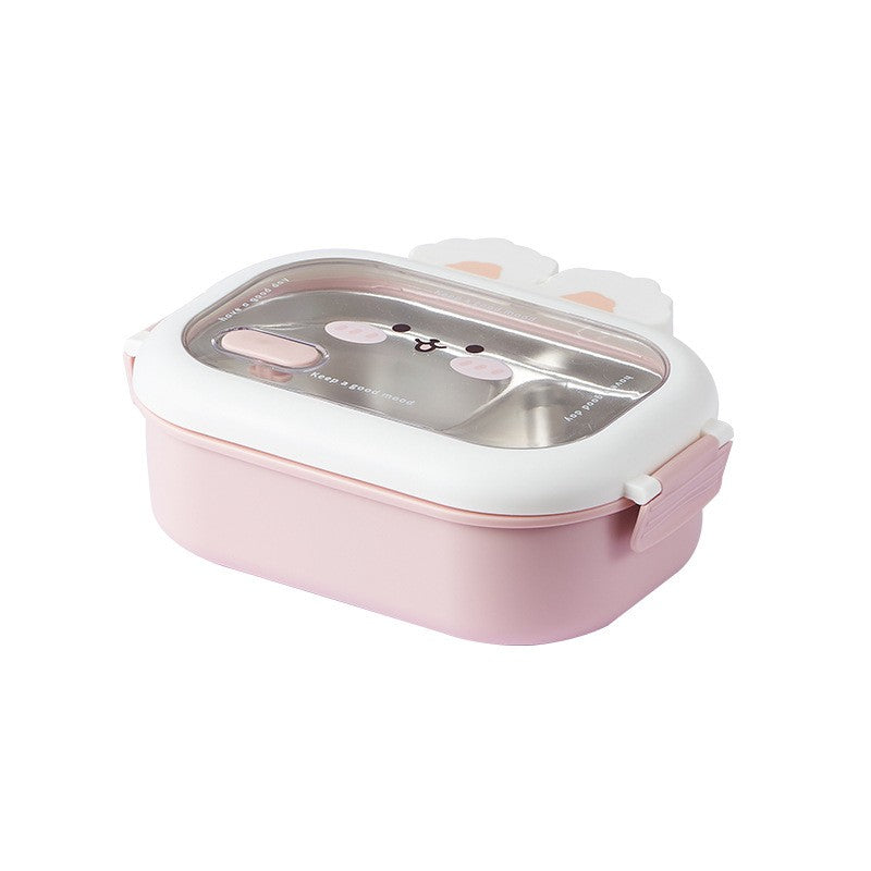 Cutie pentru Pranz sau Gustari, Flippy, cu Doua Compartimente, Model Iepuras, pentru Copii si Adulti, Etansare, PP, Perfect pentru Scoala si Birou, 1000 mL, 22x17.8x8 cm, Roz-0