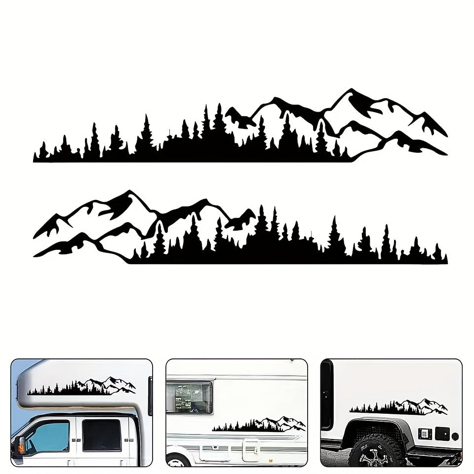 Set 2 stickere autoadezive pentru vehicule Off Road, model "Forest & Mountains", dimensiune 100 x 20 cm, culoare Neagra-1