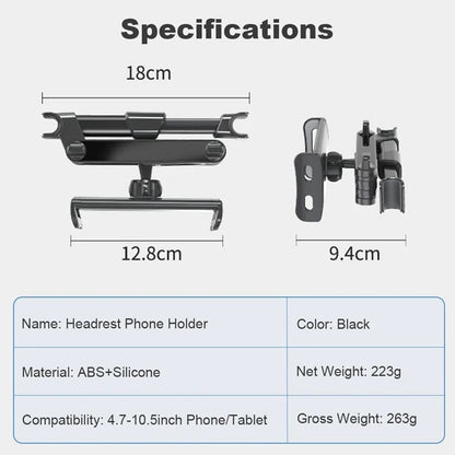 Suport auto pentru telefon si tableta, DSJ, montare pe tetiera, rotire 360°, ajustabil 110-190mm, ABS