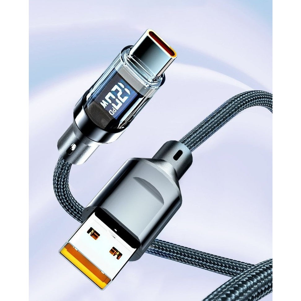 Cablu de Date Type C + USB, Flippy, Încarcare Super Rapida, 120 W, Afișaj Digital LED, 1 m, Negru-6