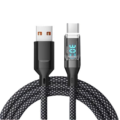 Cablu de Date Type C + USB, Flippy, Încarcare Super Rapida, 120 W, Afișaj Digital LED, 1 m, Negru-7