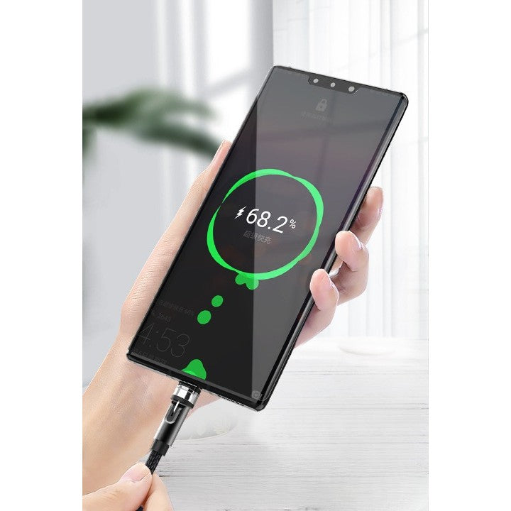 Cablu de incarcare magnetic 3 in 1 360 grade + 180 grade, 1 m, micro, type C, iPhone,  5 V, 2.1 A, Negru-2