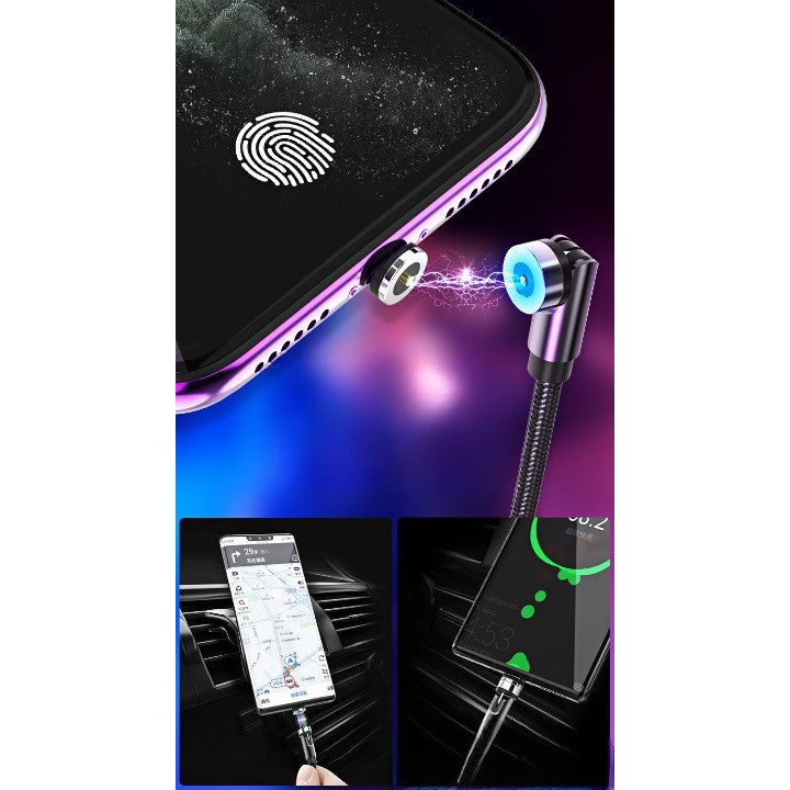 Cablu de incarcare magnetic 3 in 1 360 grade + 180 grade, 1 m, micro, type C, iPhone,  5 V, 2.1 A, Negru-3