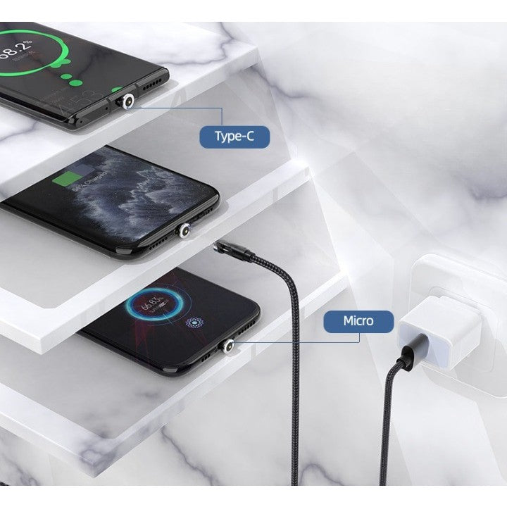 Cablu de incarcare magnetic 3 in 1 360 grade + 180 grade, 1 m, micro, type C, iPhone,  5 V, 2.1 A, Negru-4