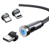 Cablu de incarcare magnetic 3 in 1 360 grade + 180 grade, 1 m, micro, type C, iPhone,  5 V, 2.1 A, Negru-0