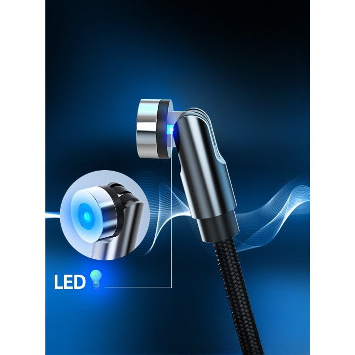 Cablu de incarcare magnetic 3 in 1 360 grade + 180 grade, 2 m, micro, type C, iPhone,  5 V, 2.1 A, Negru-2