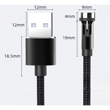 Cablu de incarcare magnetic 3 in 1 360 grade + 180 grade, 2 m, micro, type C, iPhone,  5 V, 2.1 A, Negru-3