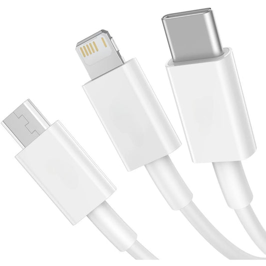 Cablu USB 3in1 Flippy SX - 21, USB la micro USB/USB-C/compatibil iphone, 3A, 1.2m (alb)-1