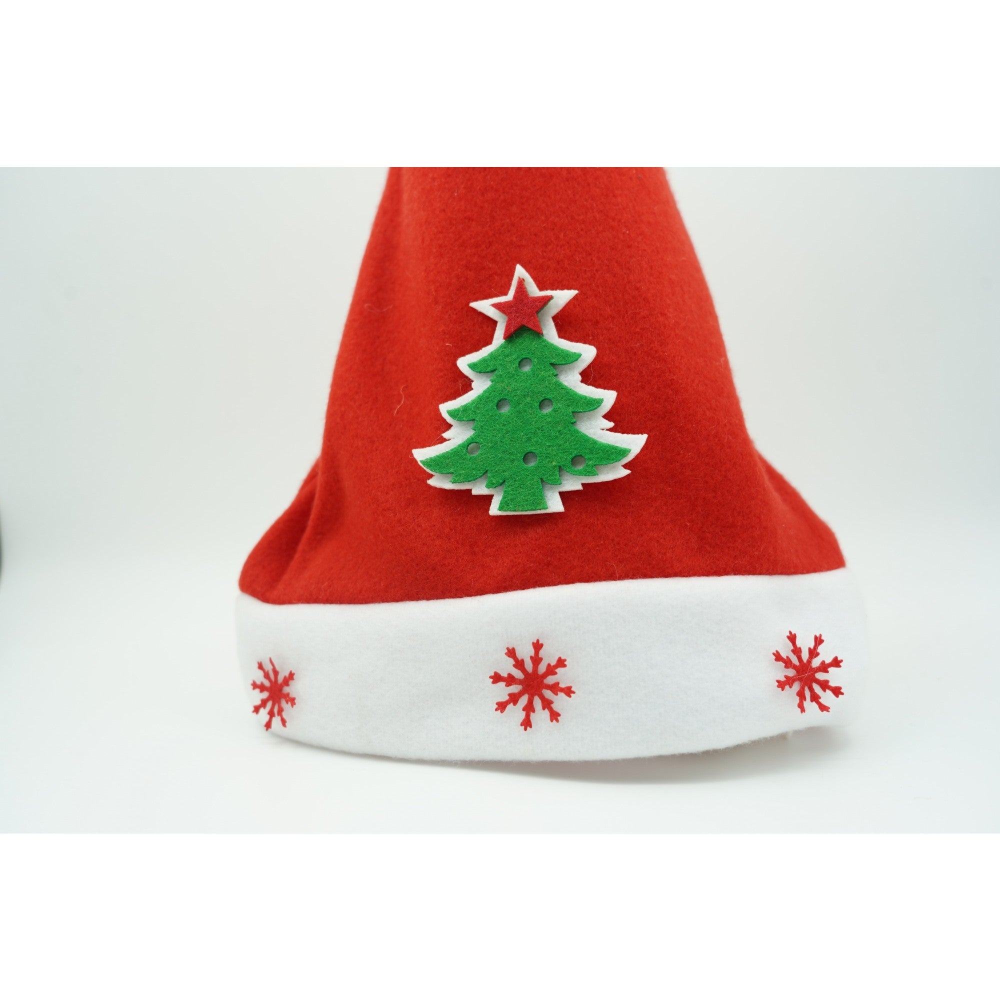 Caciulita de Mos Craciun, Flippy,cu model de Brad si ornament fulg de nea, rosie, marime universala, material textil-4