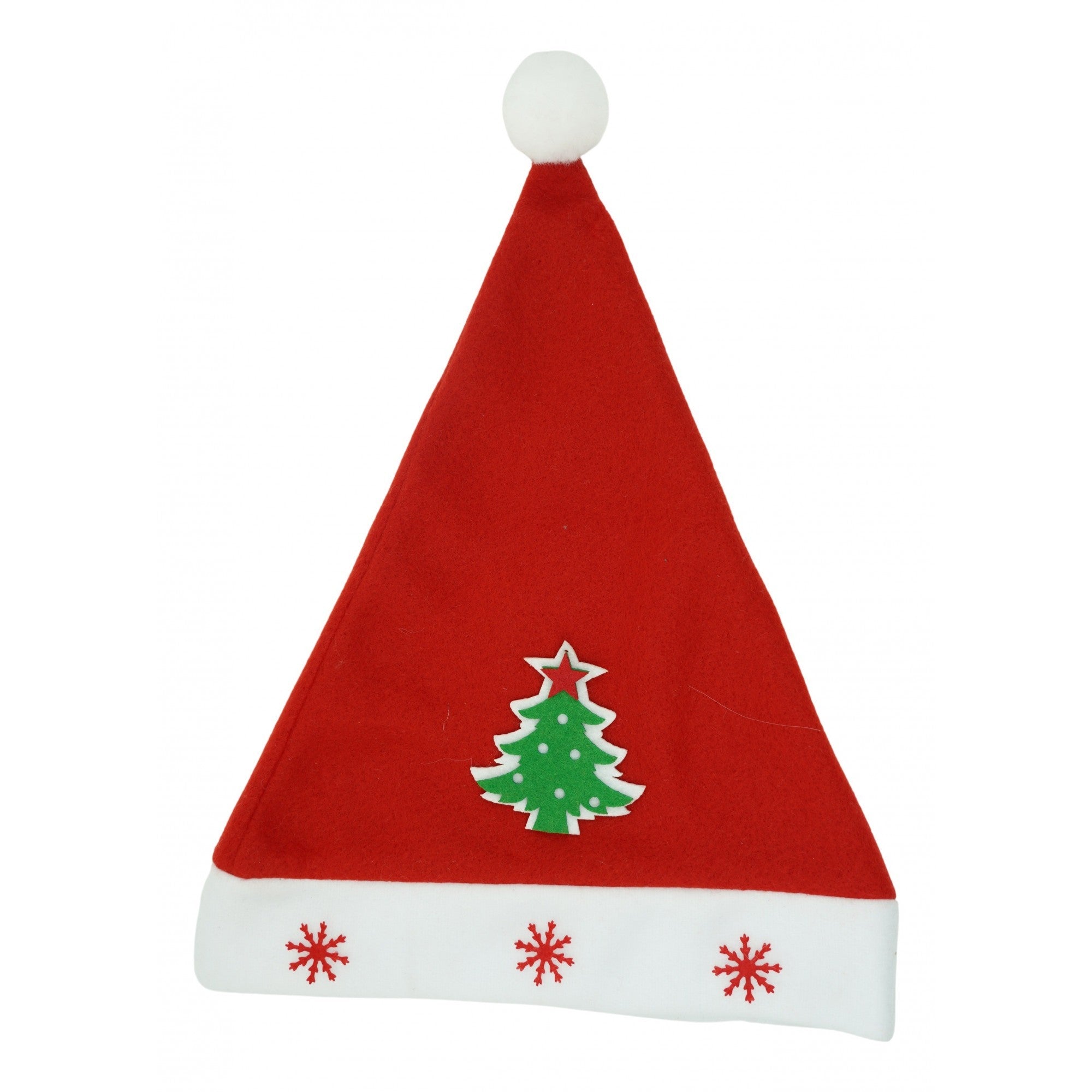 Caciulita de Mos Craciun, Flippy,cu model de Brad si ornament fulg de nea, rosie, marime universala, material textil-0