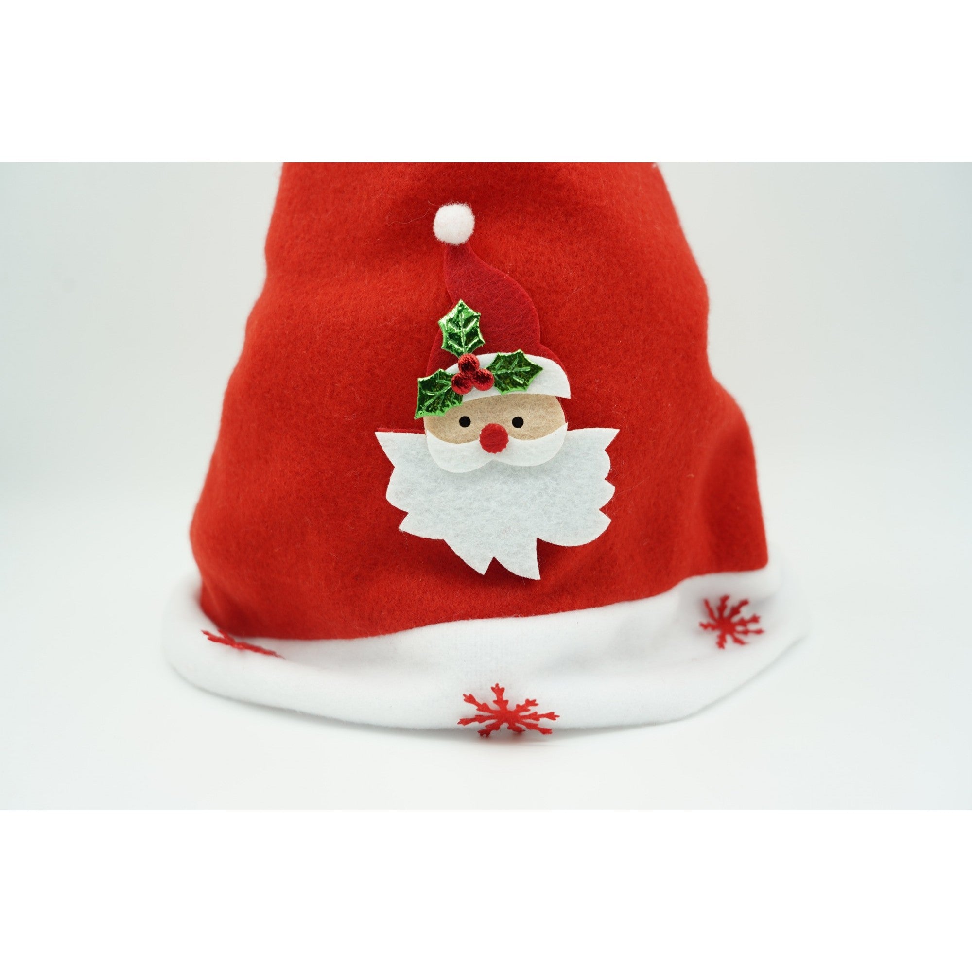 Caciulita de Mos Craciun, Flippy,cu model de Mos Craciun si ornament fulg de nea, rosie, marime universala, material textil-3