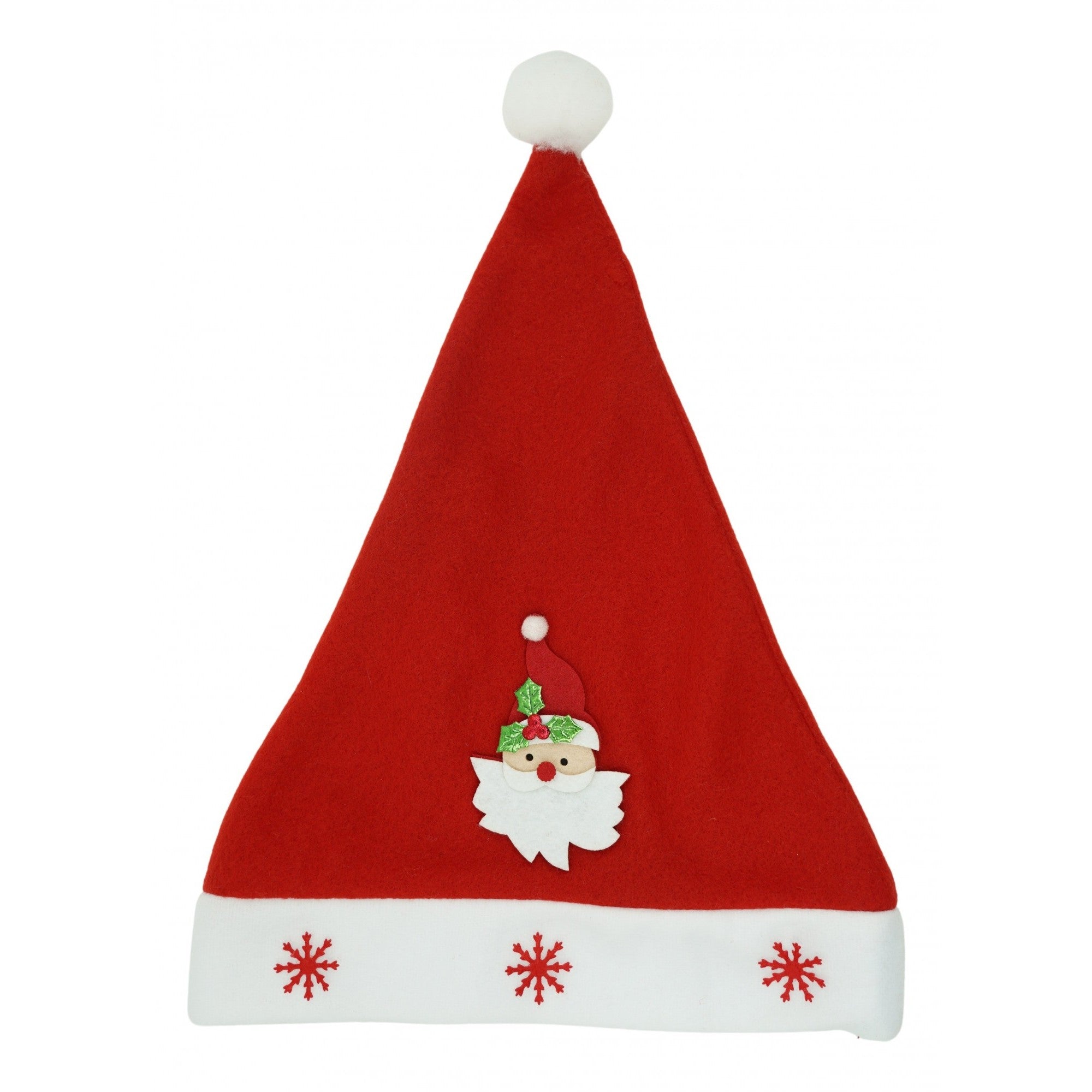 Caciulita de Mos Craciun, Flippy,cu model de Mos Craciun si ornament fulg de nea, rosie, marime universala, material textil-0