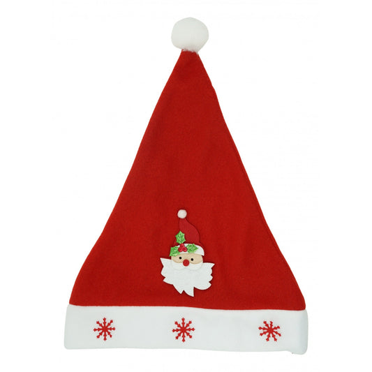 Caciulita de Mos Craciun, Flippy,cu model de Mos Craciun si ornament fulg de nea, rosie, marime universala, material textil-0