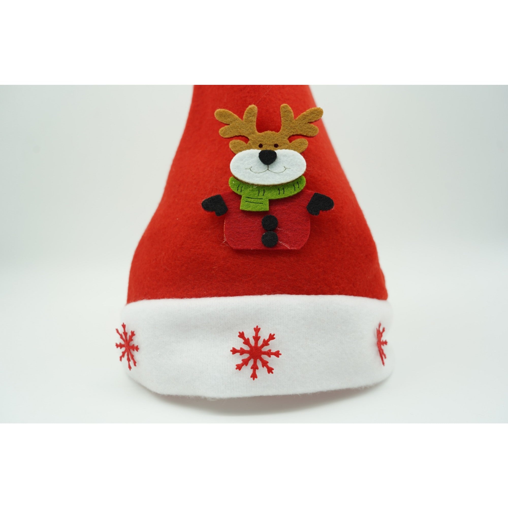 Caciulita de Mos Craciun, Flippy,cu model de Ren si ornament fulg de nea, rosie, marime universala, material textil-3