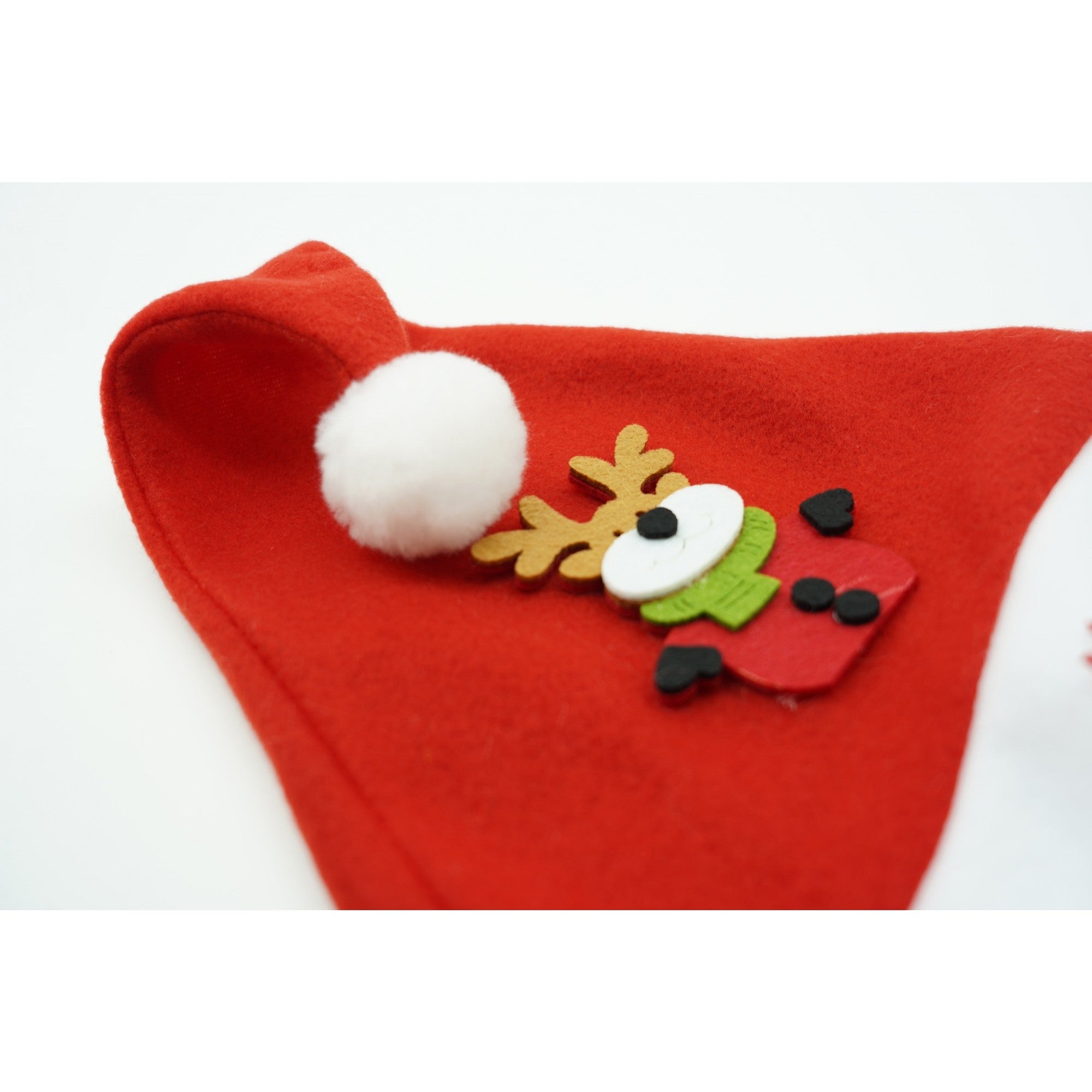 Caciulita de Mos Craciun, Flippy,cu model de Ren si ornament fulg de nea, rosie, marime universala, material textil-4