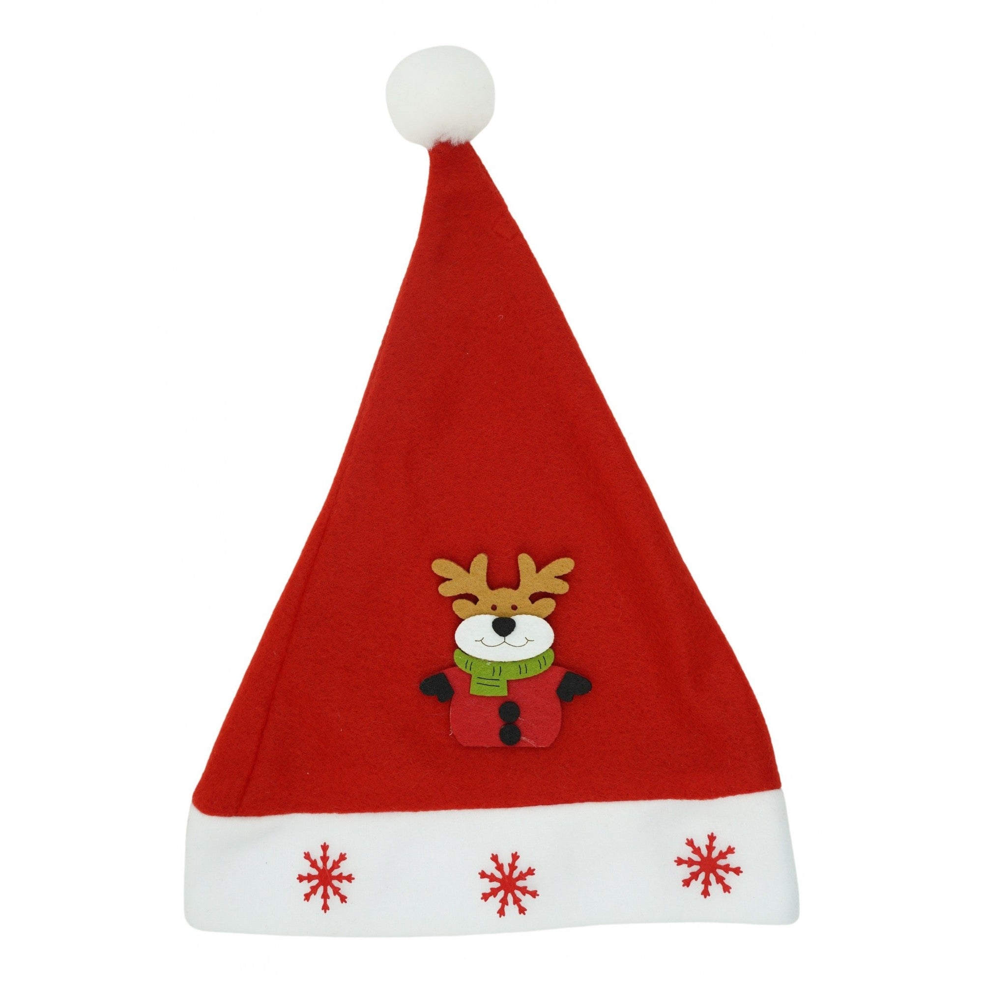 Caciulita de Mos Craciun, Flippy,cu model de Ren si ornament fulg de nea, rosie, marime universala, material textil-0
