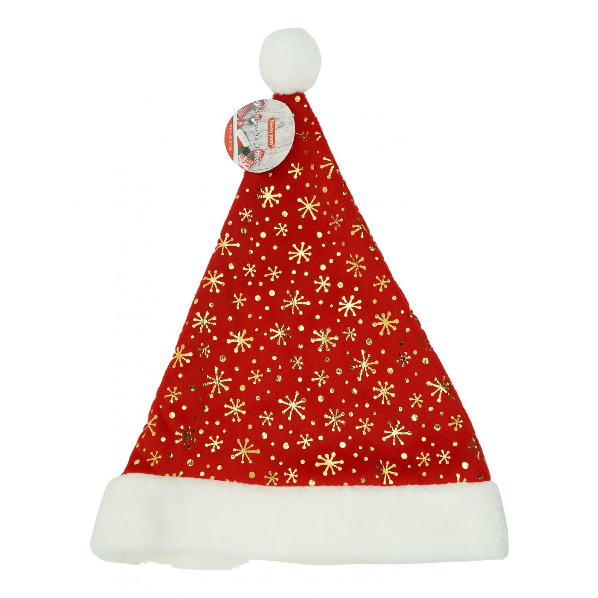Caciulita de Mos Craciun, Flippy,cu ornament auriu fulg de nea, rosie, marime universala, material textil-0