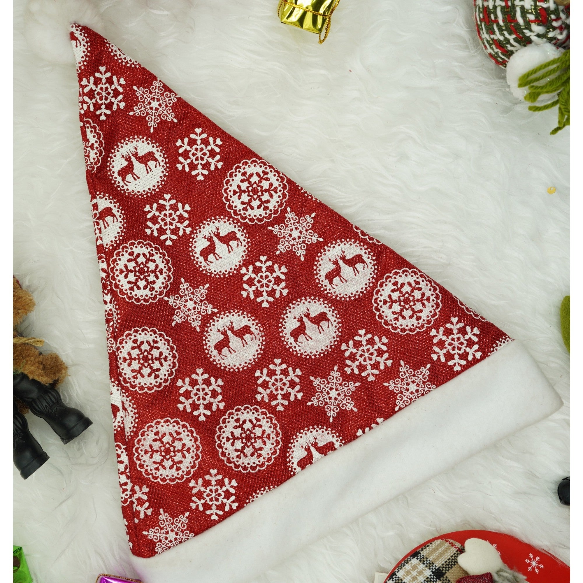 Caciulita de Mos Craciun, Flippy,cu ornament fulg de nea si sclipici, rosie, marime universala, material textil-2