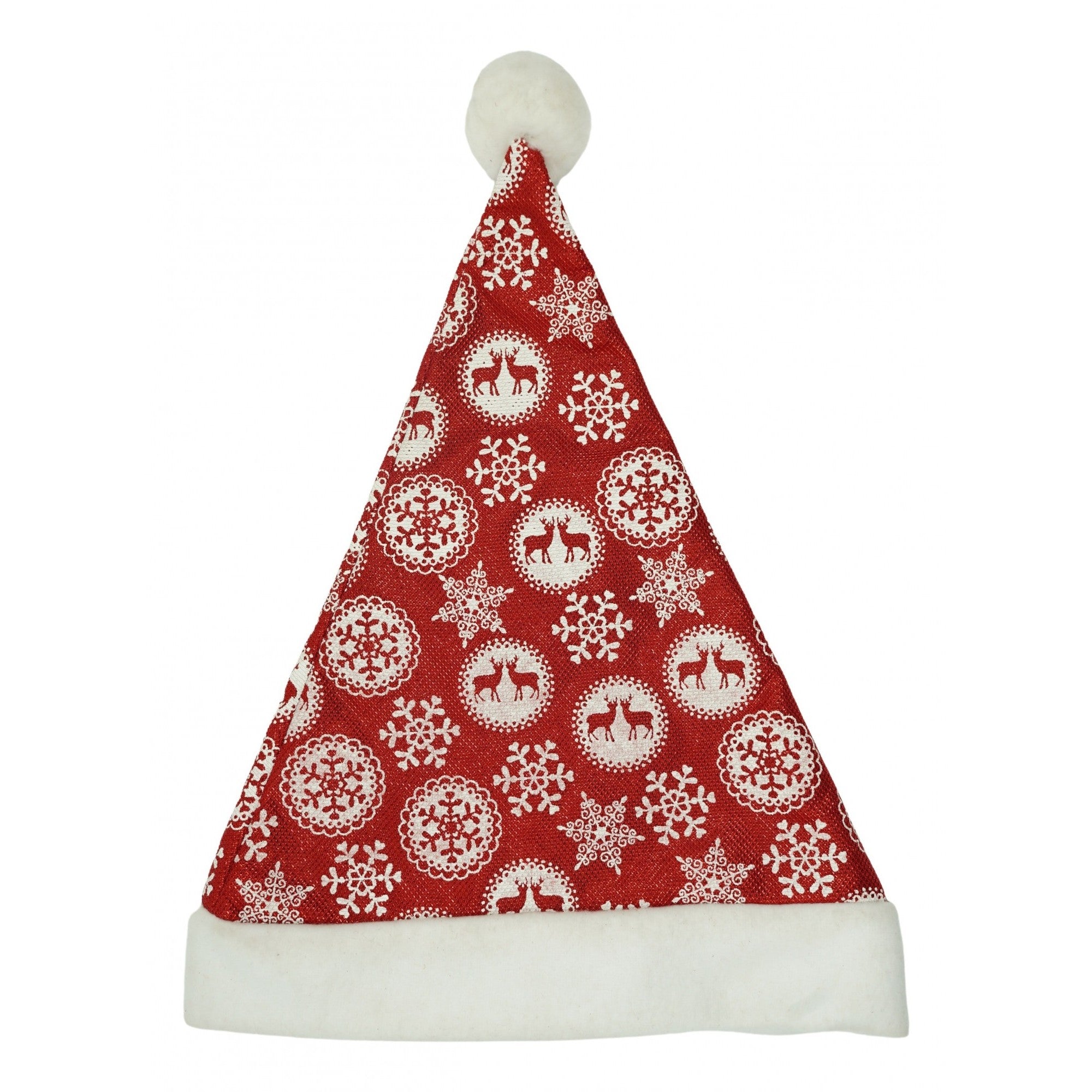 Caciulita de Mos Craciun, Flippy,cu ornament fulg de nea si sclipici, rosie, marime universala, material textil-0