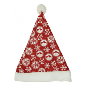 Caciulita de Mos Craciun, Flippy,cu ornament fulg de nea si sclipici, rosie, marime universala, material textil-0