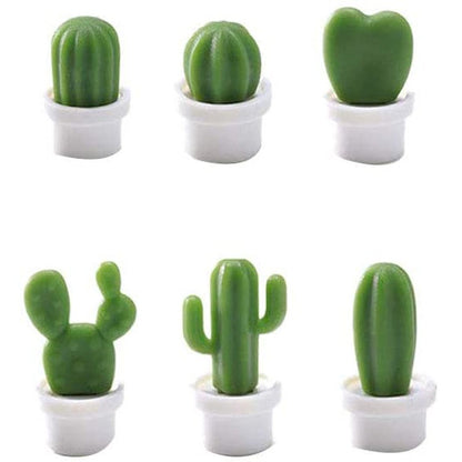Set 6 Magneti de Frigider, Flippy, Model Cactusi in Ghiveci, din ABS si Magnet, Verde/Alb-0