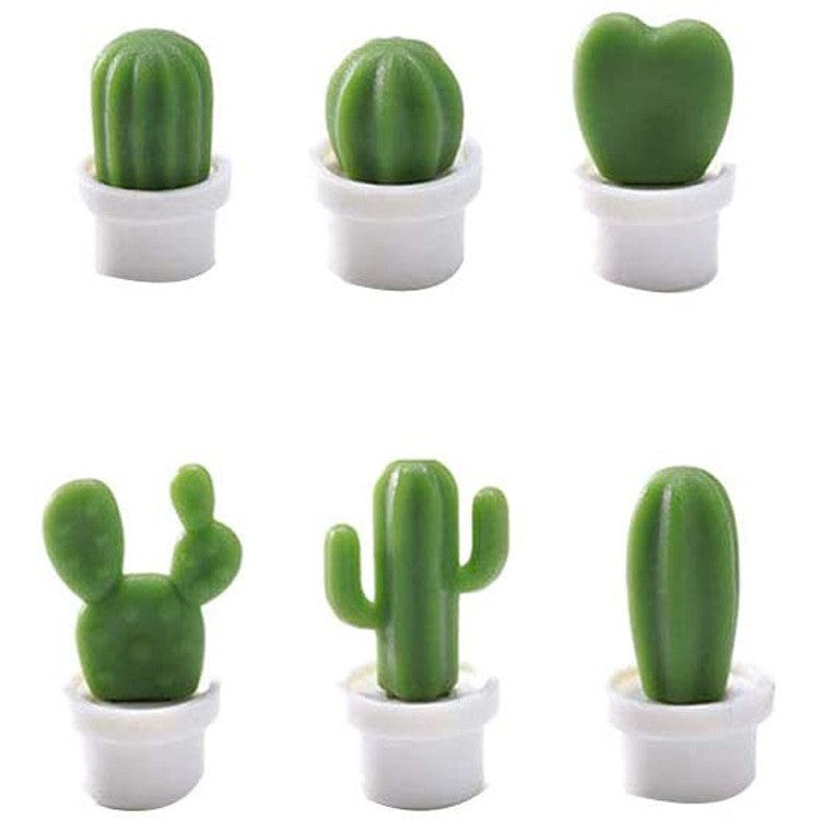 Set 6 Magneti de Frigider, Flippy, Model Cactusi in Ghiveci, din ABS si Magnet, Verde/Alb-0