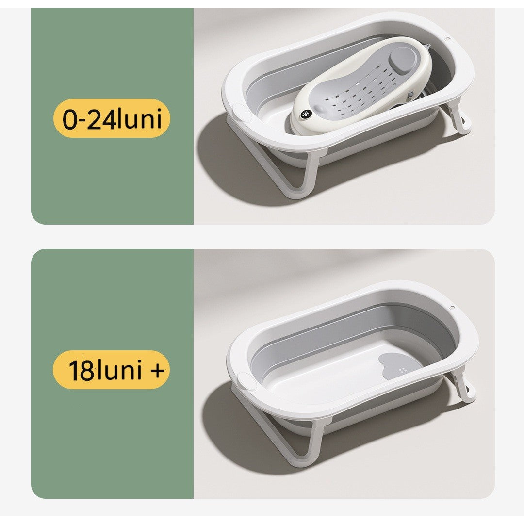 Cada de Baie Pliabila, Flippy, cu Suport, Indicator de Temperatura, 0-8 Ani, din PP+TPR, 45 l Capacitate, 80 x 50 x 23 cm, Gri-3