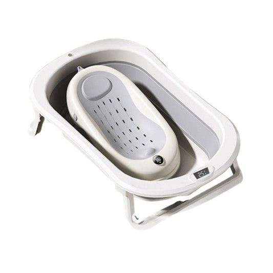 Cada de Baie Pliabila, Flippy, cu Suport, Indicator de Temperatura, 0-8 Ani, din PP+TPR, 45 l Capacitate, 80 x 50 x 23 cm, Gri-0
